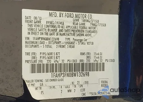 2011 Ford Focus Se from USA, damaged, VIN 1FAHP3FN0BW132698